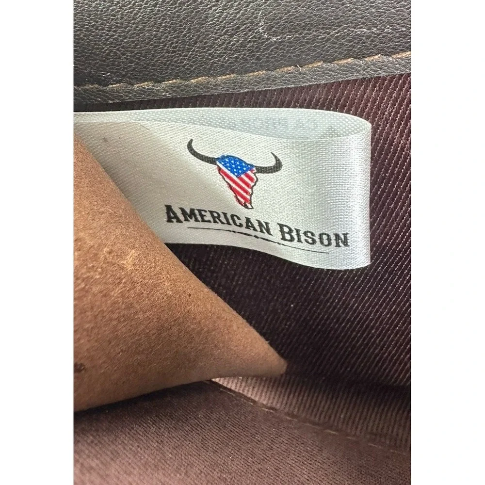 American Bison Leather Wallet with Tan Crocodile Pattern Flap Pockets New Other